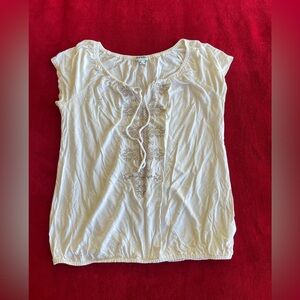 Old Navy Women's Short Sleeve Stretch Waist Embroidered Pullover Ivory Top Sz: S